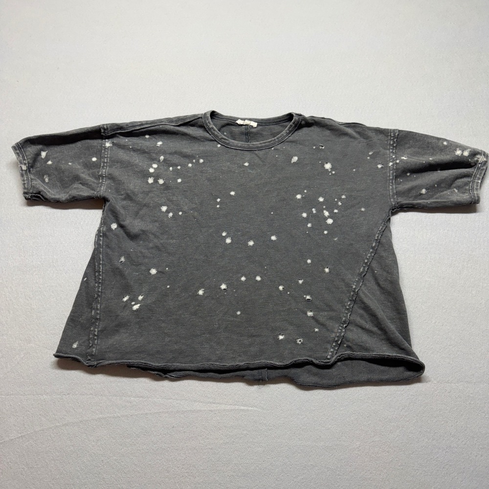 Easel Los Angeles Distressed Bleach Splatter Acid Wash Top Gray ET18315 Small